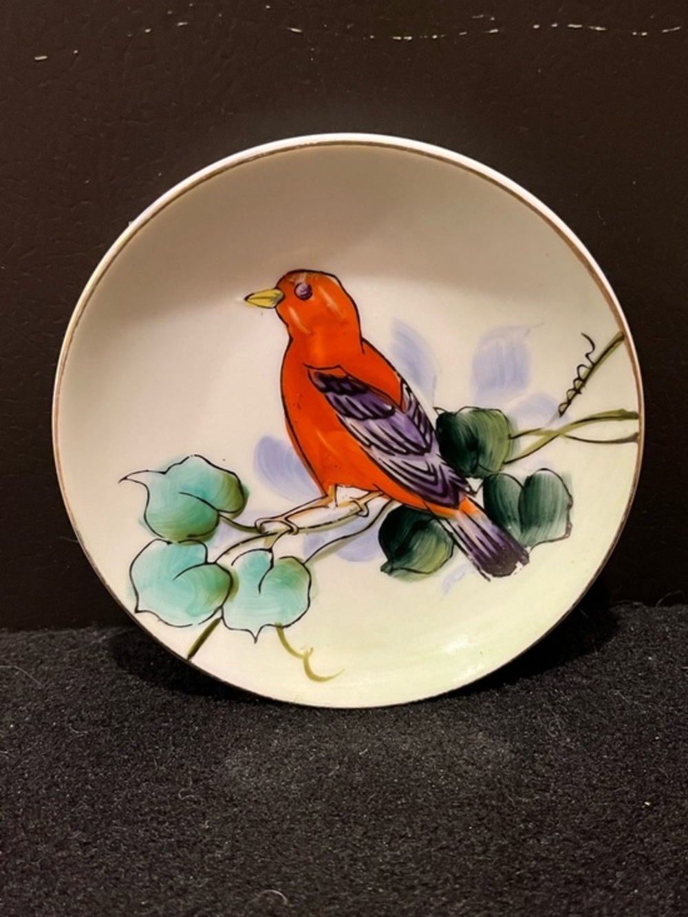 Vintage Lefton Orange Bird Mini 4” Hand Painted Decorative Plate